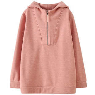 2026休闲风粉色加绒内搭上衣胖莹莹大码女装拉链连帽卫衣女款加厚