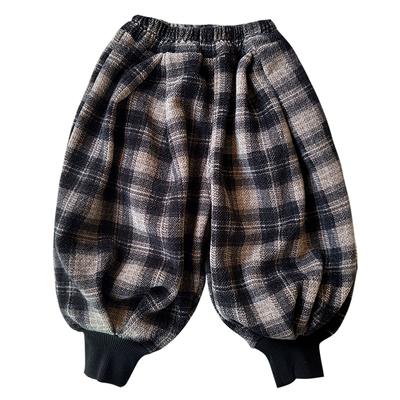 男童加绒哈伦裤灯笼裤格子裤子潮