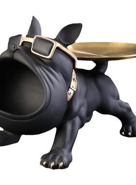 旺财托盘狗玄关放钥匙收纳摆件入户鞋柜轻奢高档家居客厅桌面装饰