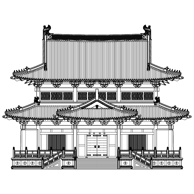 大雄宝殿CAD五间木构重檐歇山顶