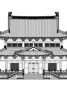 大雄宝殿CAD五间木构重檐歇山顶