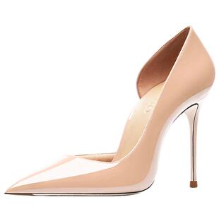 HLTINO2025夏新款裸色漆皮高跟鞋女细跟时尚侧空尖头单鞋百搭鞋子