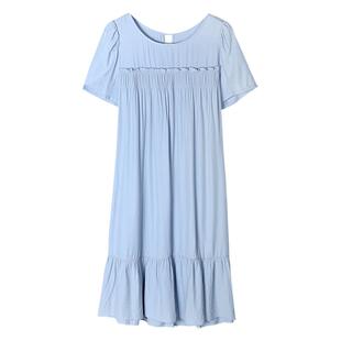 快乐屋孕妇圆领抽褶柔滑连衣裙2026新款欧美风孕妇装孕妇裙子夏装