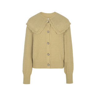 郁香菲圆领毛衣女气质通勤冬季时尚可拆卸翻领灯笼袖绞花针织上衣