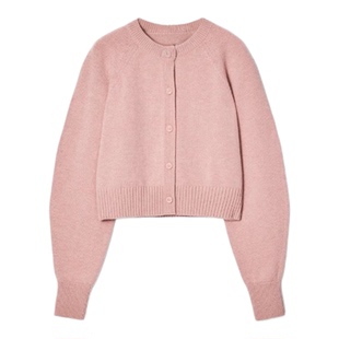 CS女装 标准版型短款圆领羊毛开衫粉色长袖1244418003