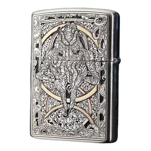 银匠村打火机【诡秘克苏鲁-黑桃Q】白铜镶嵌防风煤油男士生日礼物