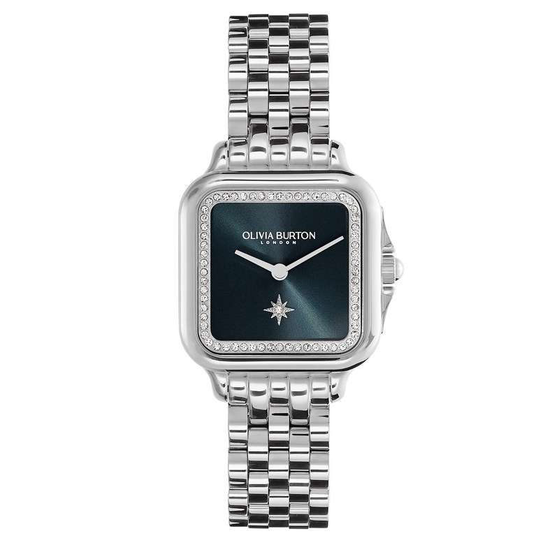 英国OliviaBurton四方形简约水晶钻锆石女士钢带手表轻奢百搭气质