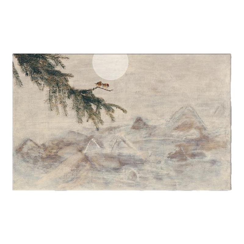 远山侘寂赤贫风枯山水装饰画日式居酒屋复古风景画民宿卧室床头画