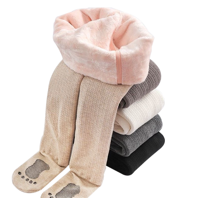 爱拉图女童打底裤秋冬加绒加厚儿童连裤袜外穿春秋薄绒白色一体裤