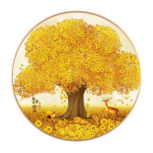 新中式招财进宝玄关走廊装饰画发财树摇钱树客厅黄金满地圆形挂画