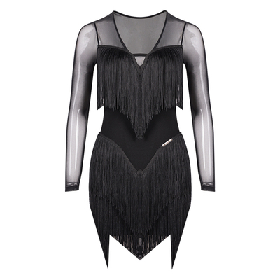 拉丁舞流苏连衣裙网纱拼接练功裙