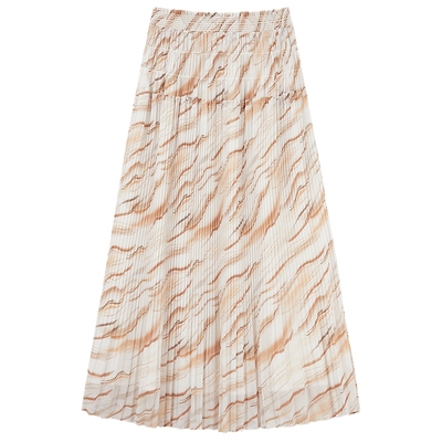 MISSCOCOON大地色波纹印花肌理感压褶半身裙春款