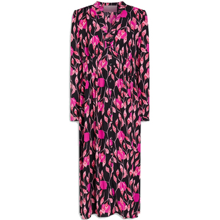 沃格 D早春新款浪漫花朵印花V领排扣弹力腰A字中长优雅茶歇连衣裙