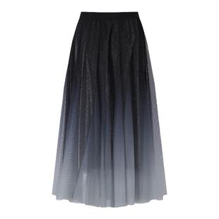 IDPAN女装夏季新款时尚通勤百搭渐变色百褶网纱裙半身裙女