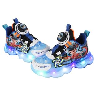 哪吒男童运动鞋2025冬季新款旋转扣加棉中小童鞋带灯宝宝发光棉鞋