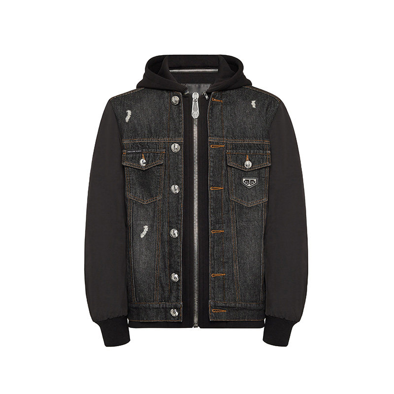 PHILIPP PLEIN 时尚早春精致男士连帽牛仔夹克上衣春装外套