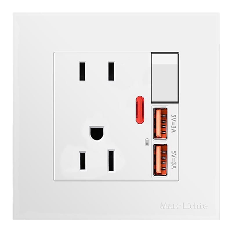 一开美式15A五孔插座带双usb