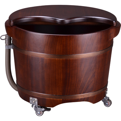 花梨木泡脚桶带排水带滑轮带按摩