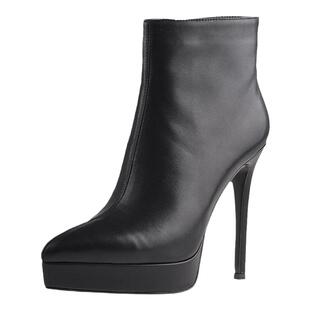 misili尖头细跟短靴女秋冬季新款12cm高跟鞋防水台厚底真皮女靴子