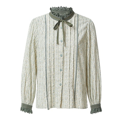 法式复古花边领碎花衬衫宽松文艺