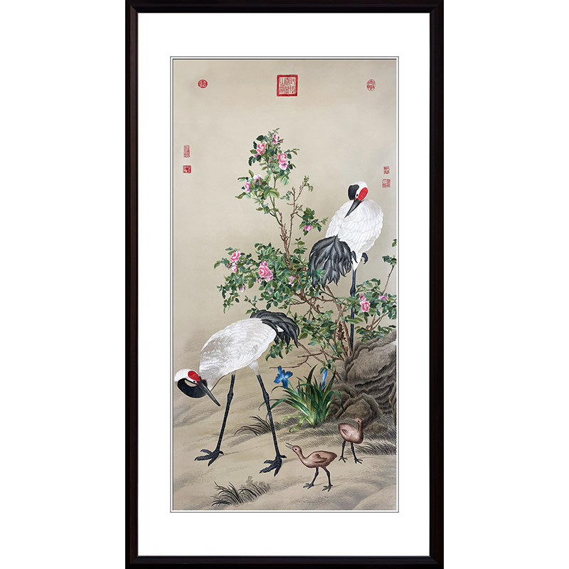 苏绣成品挂画玄关中式古典纯手工刺绣祝寿送礼花鸟松树仙鹤装饰画