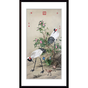 苏绣成品挂画玄关中式古典纯手工刺绣祝寿送礼花鸟松树仙鹤装饰画