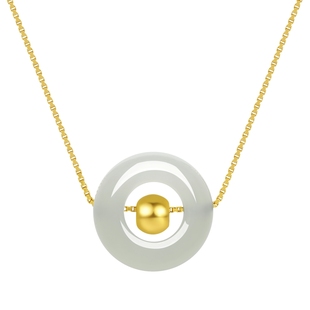 六桂福珠宝黄金小金珠平安扣吊坠女足金和田玉挂坠银链新年礼物