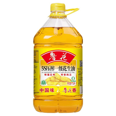 鲁花花生油香飘九州5S压榨一级物理食用油5L特香纯正煎炒烹炸家用