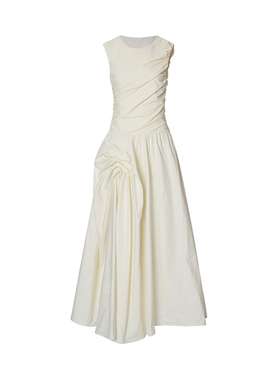 UNSPOKEN法式白色连衣裙设计感小众无袖气质A字裙收腰高级感长裙