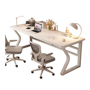 实木电脑桌台式家用并排办公桌子学生卧室学习写字桌情侣双人书桌