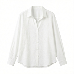 白色棉麻polo领长袖衬衫女轻奢高级感小众春装女款2026亚麻上衣潮