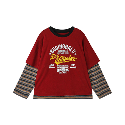 布丁哈鲁童装秋装女童上衣2025春秋新款儿童美式复古假两件长袖T