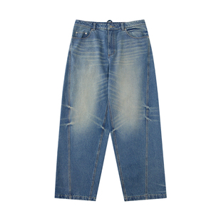 TreesBasic做旧洗水全棉竹节肌理复古经典直筒牛仔裤男女款2025