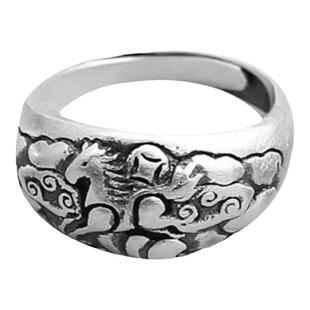 纯银十二生肖守护戒指饰品复古做旧男女情侣食指环时尚个性可调节