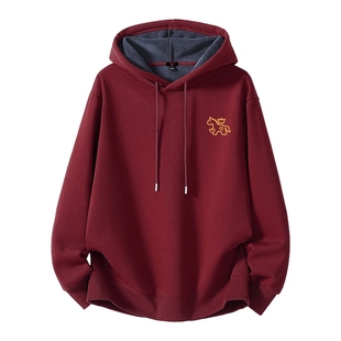 班尼路SK马年本命年衣服男2026冬季红色加绒卫衣男款保暖连帽外套