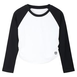 Mind Bridge美式休闲拼色长袖T恤秋季收腰短款女士插肩袖纯棉上衣