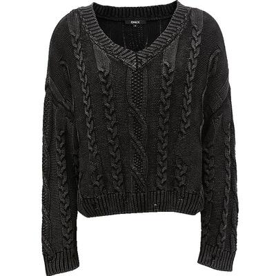 ONLY复古做旧V领落肩麻花针织衫