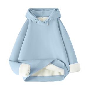 班尼路卫衣女连帽春秋冬季2026新款加绒纯色长袖上衣慵懒外套H