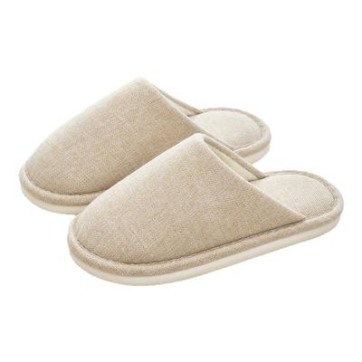 亚麻秋冬季厚底包头防滑棉拖鞋