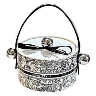 陶瓷干果盘中古风高档手提水果收纳篮零食摆放盘客厅茶几家用摆件