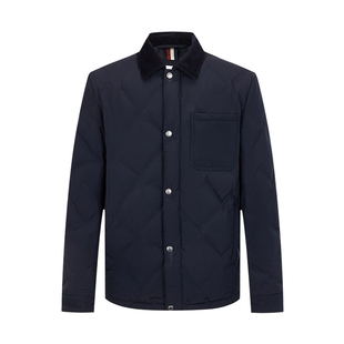 LONDA伦德马 商务休闲翻领羽绒服男轻薄保暖短款外套蓝色拉链夹克