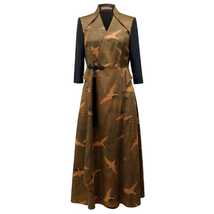 浒城古娘夏季国风香云纱印花连衣裙气质修身清凉舒适温柔长裙子