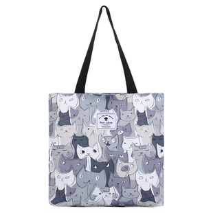 Forever cultivate日韩百搭环保购物袋可爱猫咪手提单肩包女大包