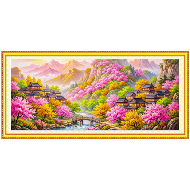 桃源溪居图十字绣溪山春居图客厅风景刺绣大格四股2026新款挂画