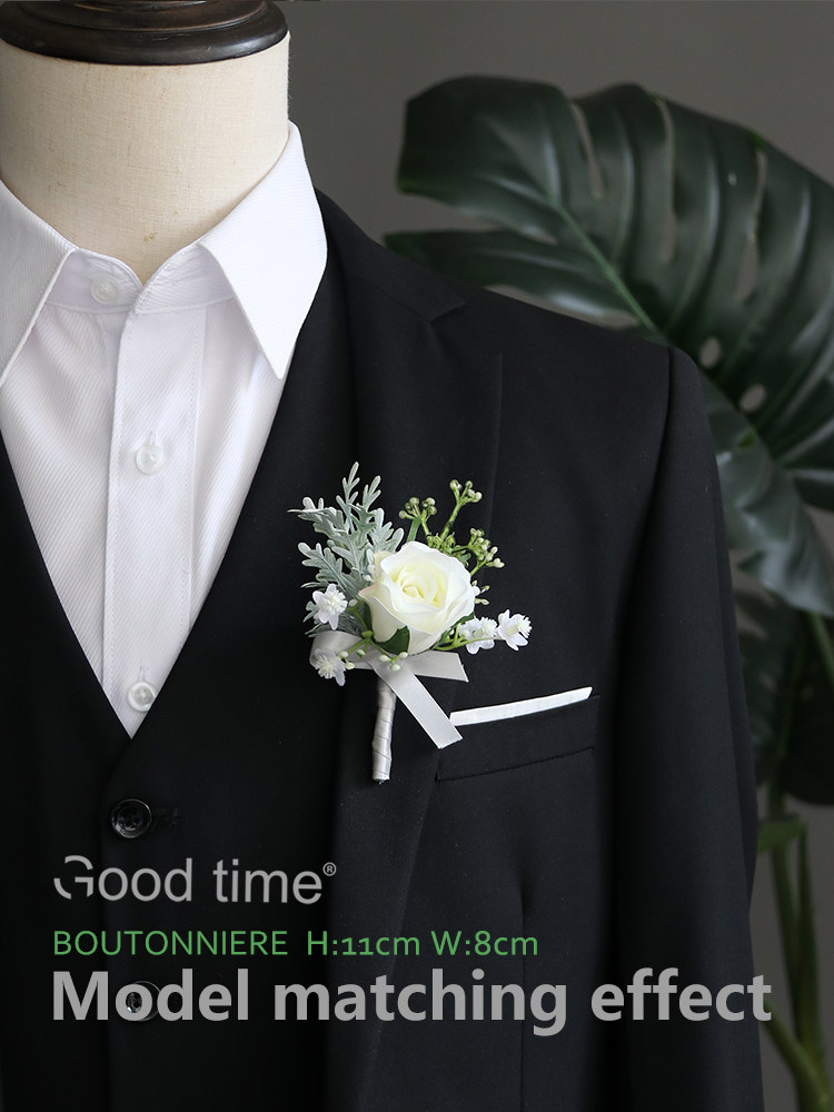 thumbnail for European style si**er gray wrist flower corsage white rose lily of the valley corsage bride bridesmaid sisters hand flower knot wedding photography
