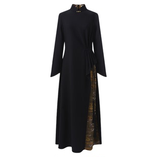 吉祥衣家新中式国风新款绵羊毛高定女装长裙气质长袖连衣裙春秋款