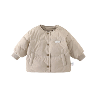 法国ANSEOLA男童保暖羽绒服小童宝宝轻薄女童白鸭绒外套儿童纯色