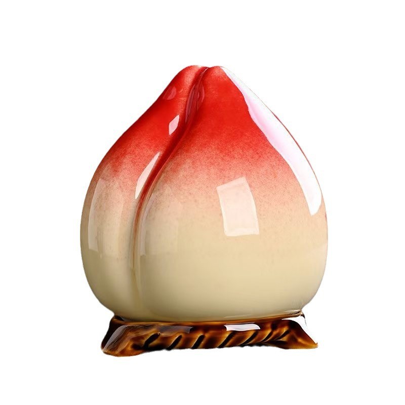 仿真桃子寿桃茶叶罐创意陶瓷密封罐饰品摆件生日寿宴回礼品糖果罐