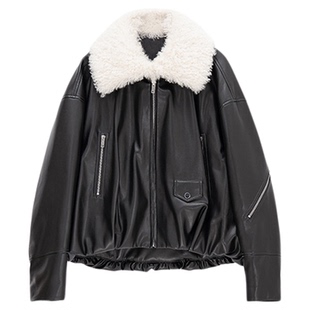 H·GENTEEL荷高2025冬新款宽松廓形酷飒复古风皮质感鹅绒羽绒服