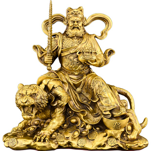 铜赵公明财神黄铜赵公明摆件骑虎武财神赵公明神像玄坛赵元帅供奉